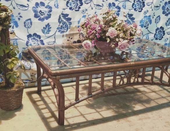 Classic Vintage Boho Rattan Glass Top Coffee Table gallery