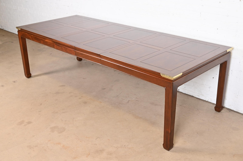 Henredon Hollywood Regency Chinoiserie Mahogany and Brass Extension Dining Table