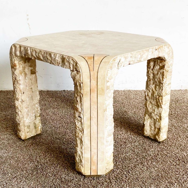 Postmodern Beige and Pink Tessellated Stone Side Table