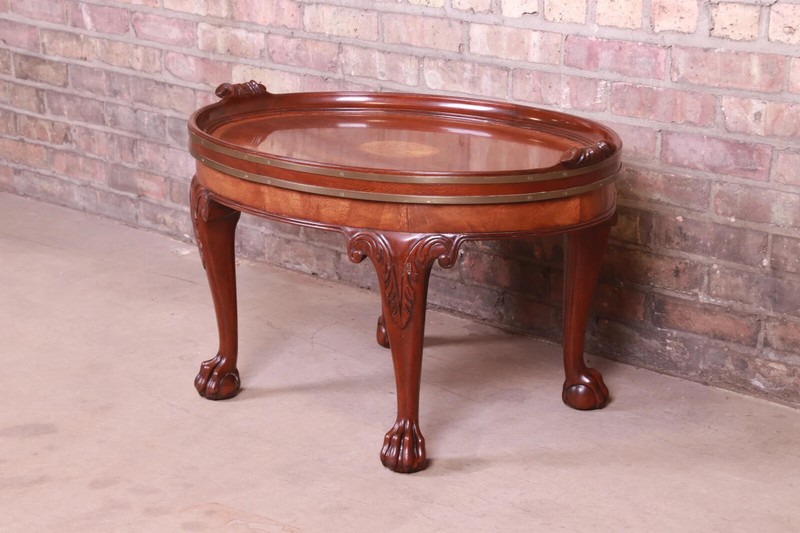 Vintage Baker – Oval Coffee Table ,Gold Trim, Sea Shell Imprint, 32L x 22W x 18H