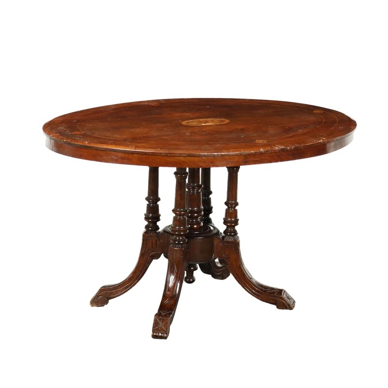 Antique Table Walnut Veneer Italy XIX Century gallery