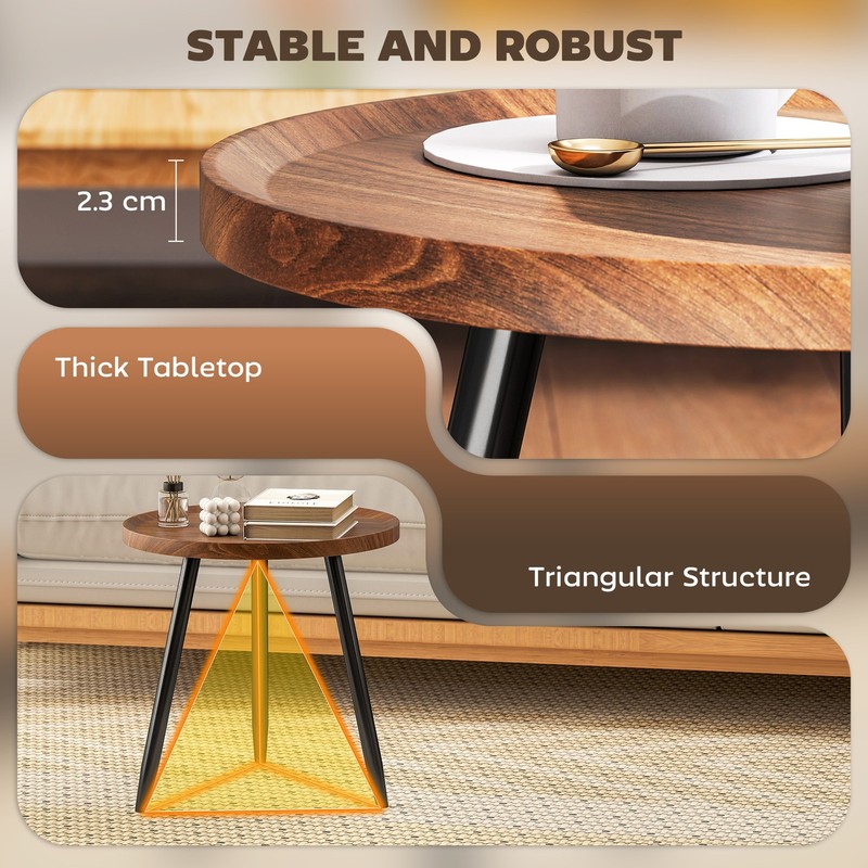 HOMCOM Modern End Side Table, Round Coffee Table, Chestnut Wood Effect gallery