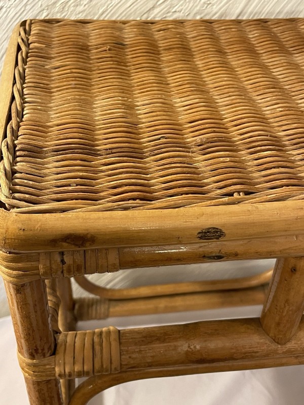 Vintage Woven Bamboo Rattan Wicket Side End Table Plant Stand Boho Chic MCM gallery
