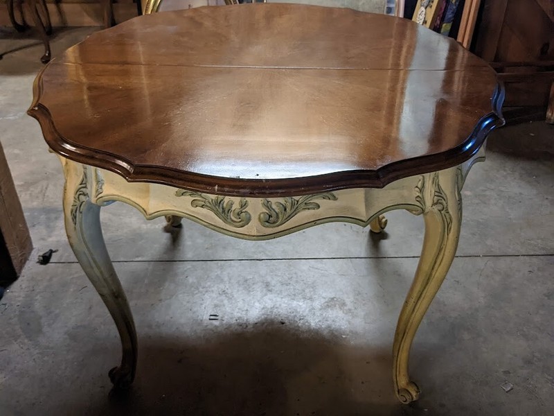 Elegant Louis XV Style Oval Dining Table with Ivory Painted Base and Two Leaves gallery