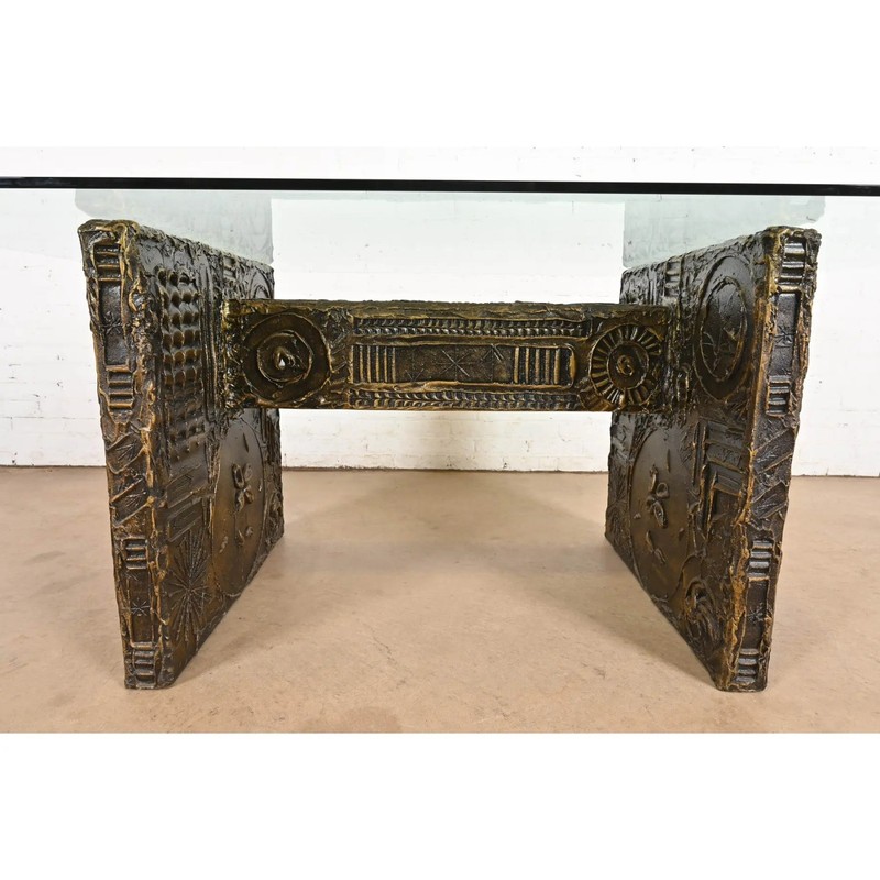 Adrian Pearsall Mid-Century Modern Brutalist Glass Top Dining Table, 1960s gallery