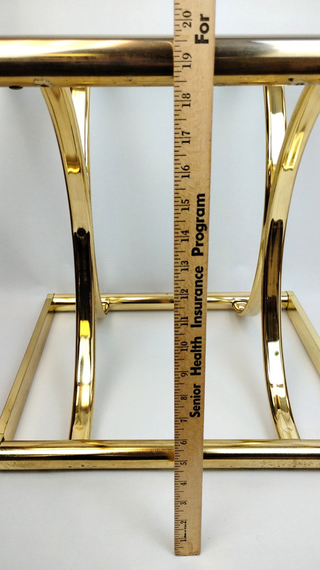 1960s Hollywood Regency Gold Tone Brass & Glass End Side Table w/Bent Arch Base gallery