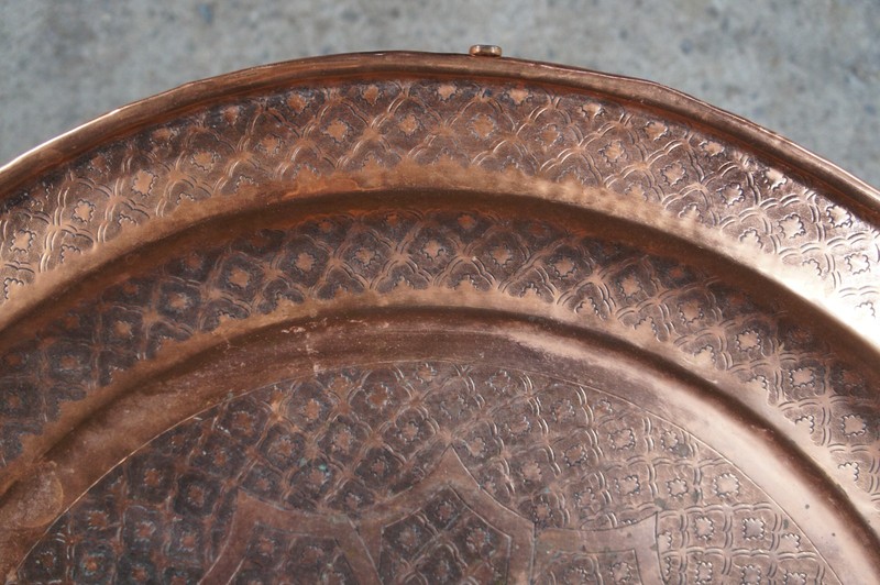 Turkish Hammered Copper Round Coffee Side End Tray Table Plant Stand 26" gallery