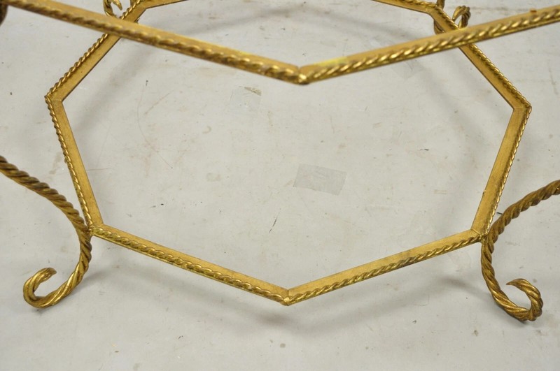 Vintage Italian Hollywood Regency Gold Gilt Iron Rope Metal Coffee Table Base gallery