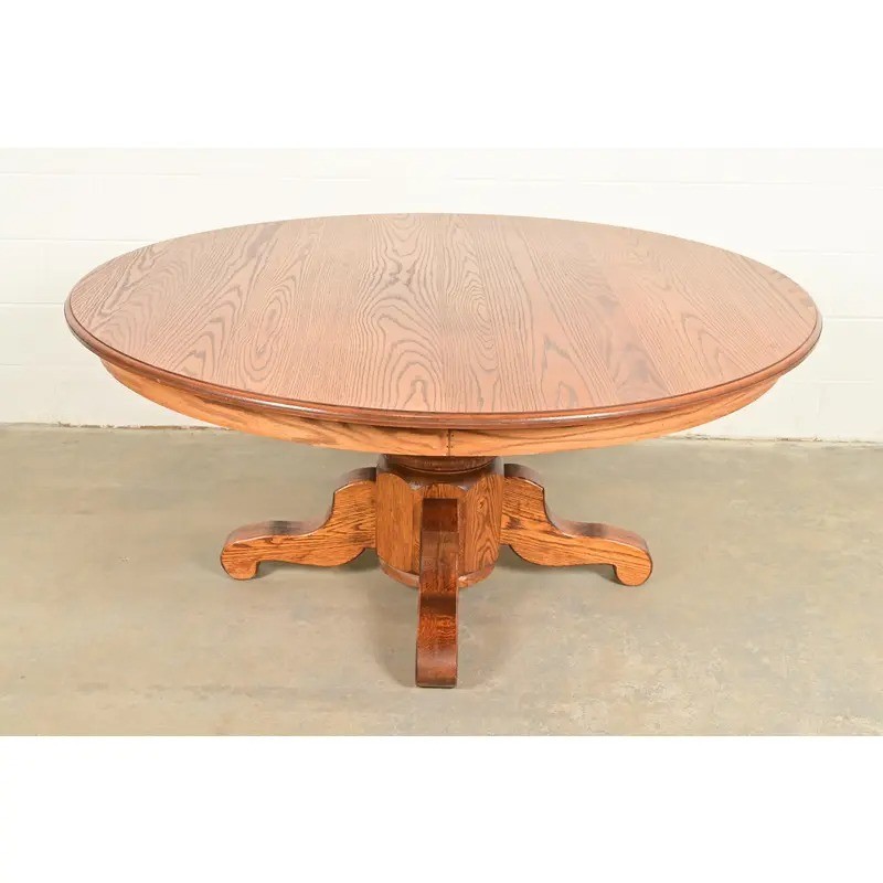 Stickley Style Mission Oak Arts & Crafts Pedestal Dining Table gallery
