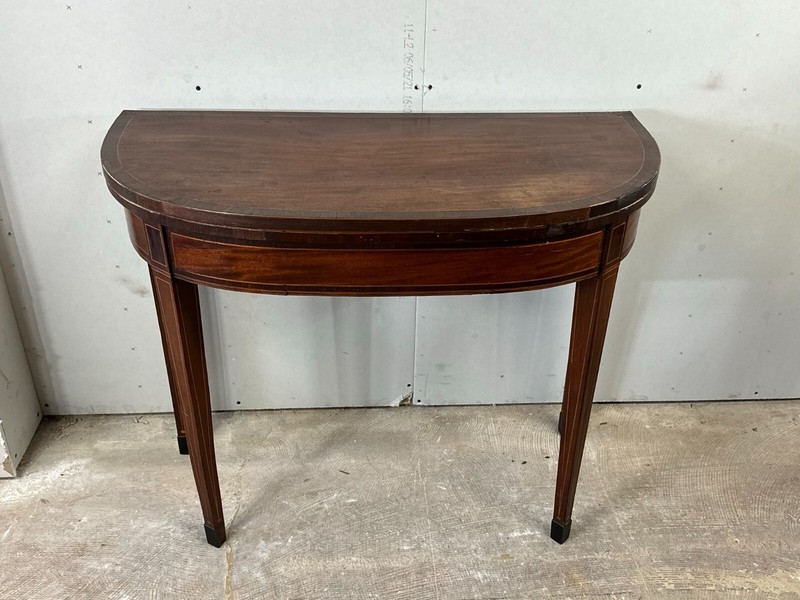 antique federal mahogany line inlaid demi lune card game table console project gallery