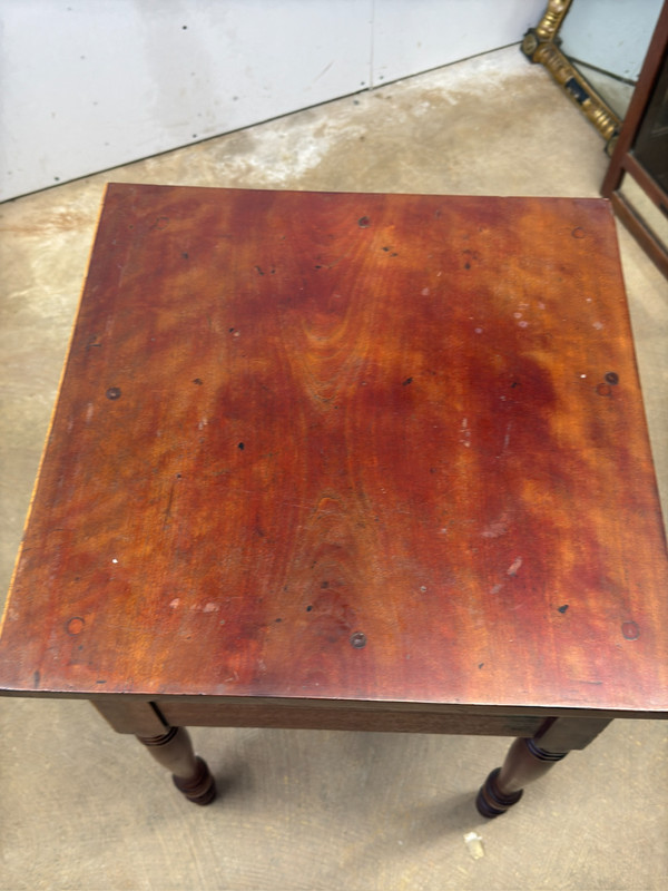 antique Birdseye maple & cherry red wash 2 drawer table stand Country Farm gallery