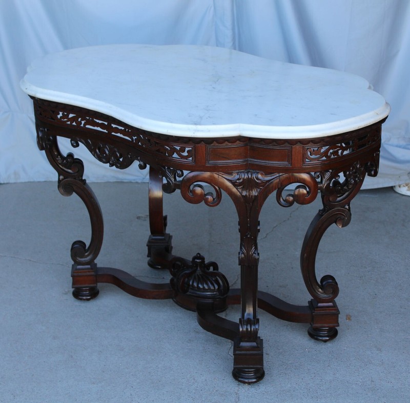 Antique Victorian Rosewood Marble Top Table – turtle top shape –J.J. Meeks