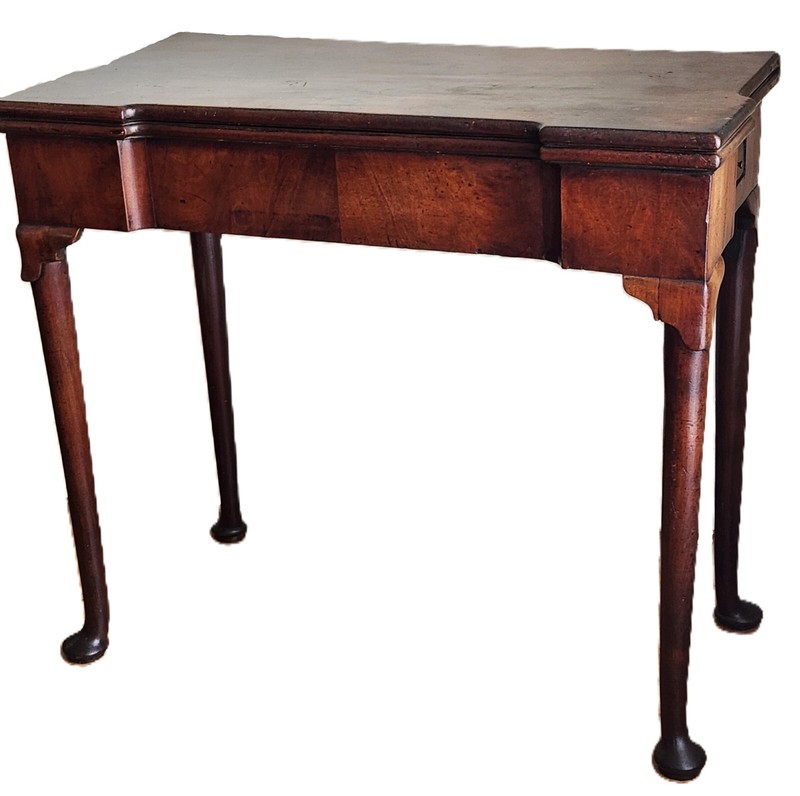 Game Card Table, 1740 Queen Anne, England, Mahogany, Foldover, Ext Corners, 32"w gallery