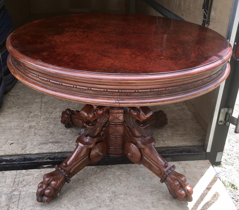 WALNUT AND BURL CARVED GRIFFIN TABLE, BARDWELL,ANDERSON & CO. BOSTON gallery