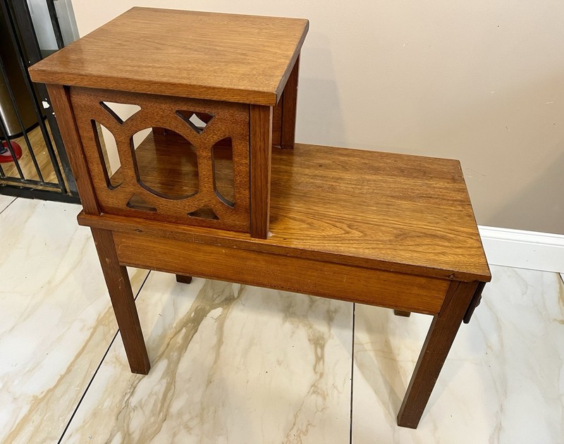 Mid Century Oak Step End Table / Side Table with Drawer