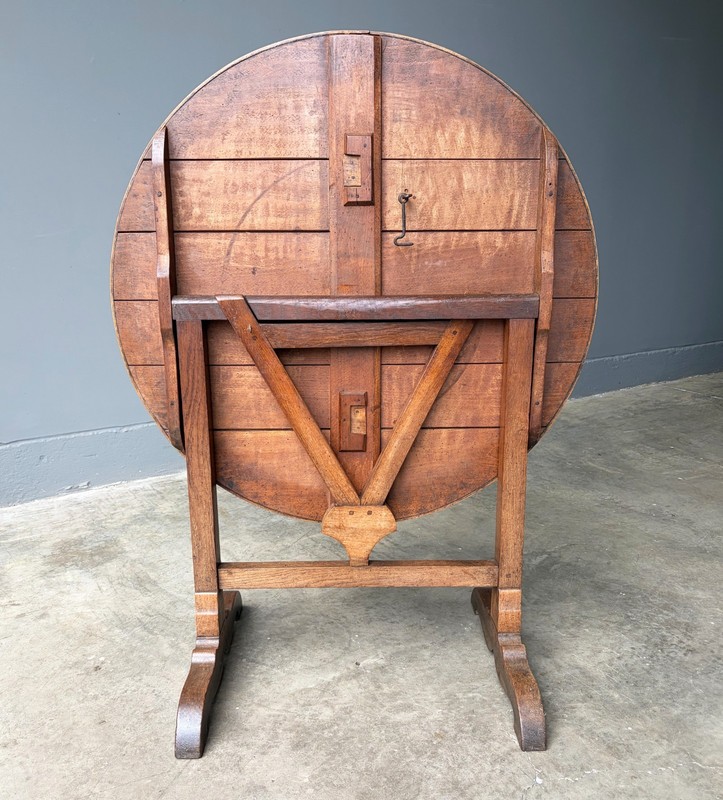 Antique French Solid Oak and Ash Rustic Wood Wine Tasting Table Tilt Top gallery