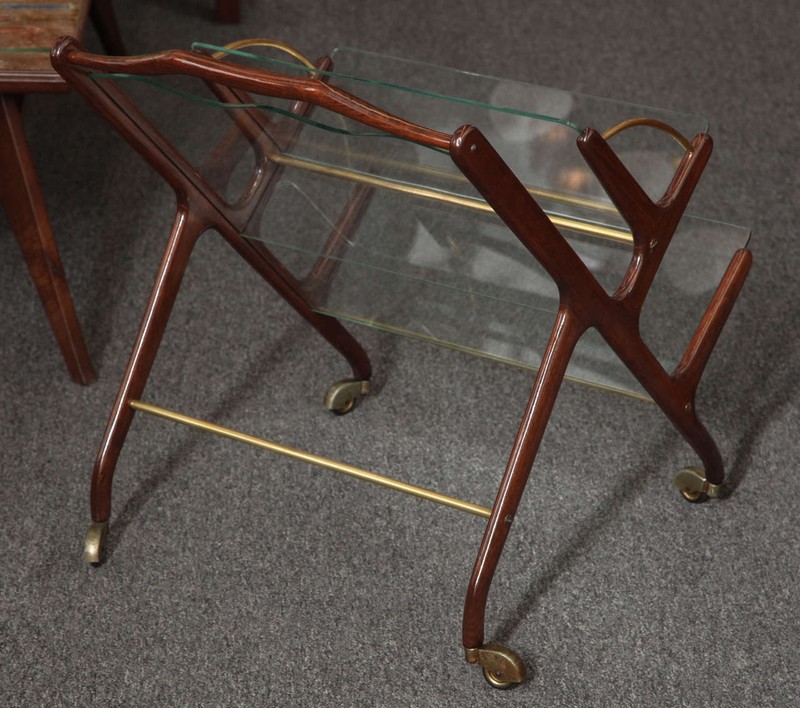 Glass and Walnut Magazine Cart by Cesare Lacca, Italy, 1955 gallery