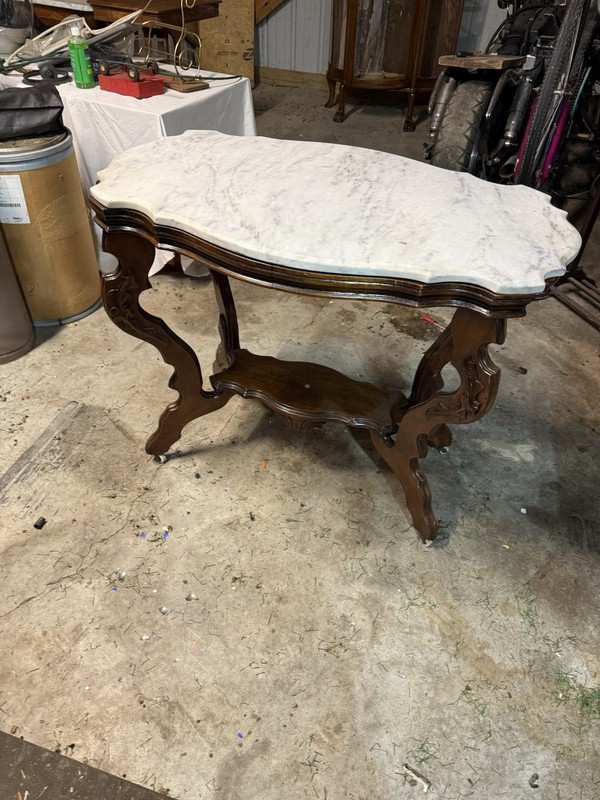 Antique Victorian Carrera Marble Turtle Top Parlor Table