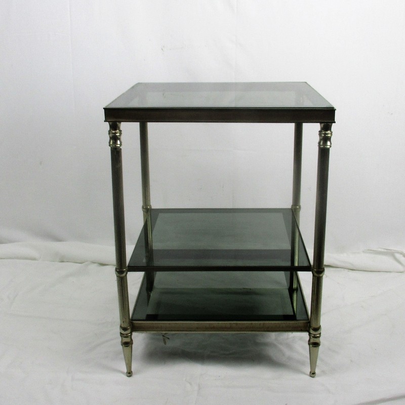 vintage small coffee cocktail side table 3 tier smoked glass chrome funky practi gallery