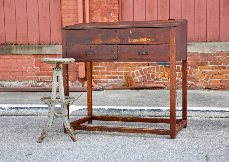 Vintage Antique Drafting Table Architect Desk apothecary wood drawer art studio gallery