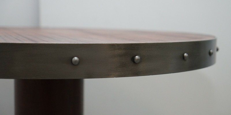 LOVELY WROUGHT IRON STRAP WORK STUDDED MAHOGANY SMALL COFFEE LARGE SIDE TABLE gallery