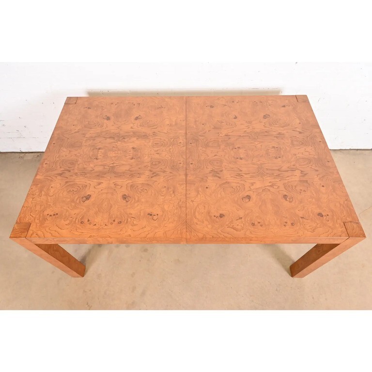 Milo Baughman Style Burl Wood Parsons Dining Table by Lane, Newly Refinished gallery