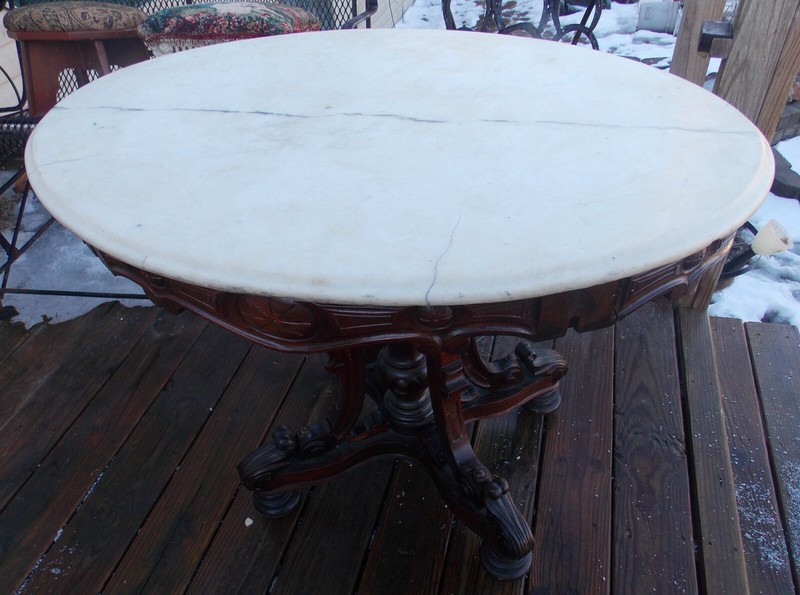 Rosewood Carved Marble Top Oval Center Table / Parlor Table (PRT62) gallery