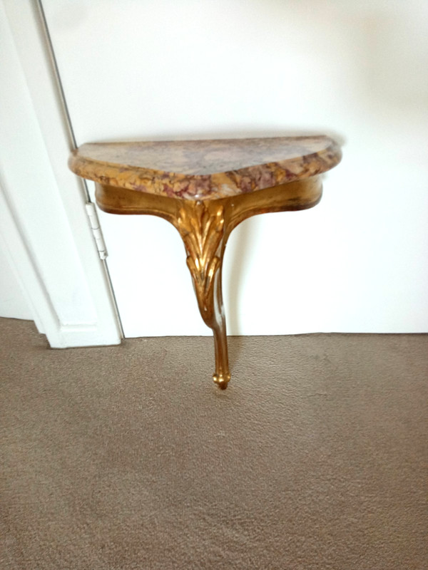 BEAUTIFUL WALL CONSOLE TABLE WITH PYRENNEAN GRIOTTE MARBLE TOP CIRCA 1940 gallery