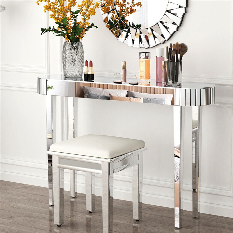 Silver Console Table Mirrored Sofa Table fr Entryway Living Room Office Cafe Bar gallery