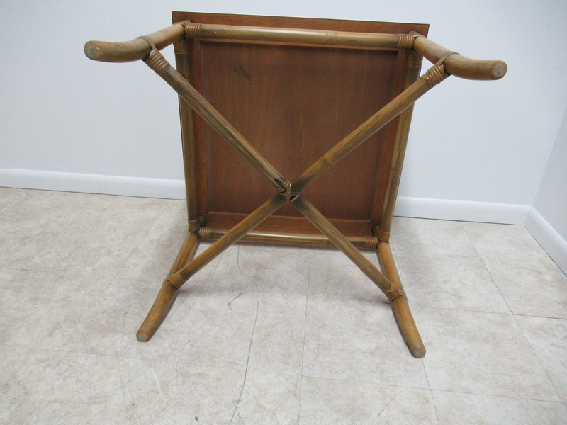 Vintage Rattan Bamboo Willow & Reed Formica Lamp End Table Mid Century A gallery