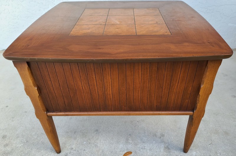 Vintage Mid Century LANE MCM Walnut and Burl Side End Table 2 Drawers 1923 gallery
