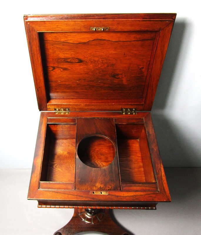 Fine Antique 19th C. English Solid Rosewood Teapoy Tea Table , circa 1850s gallery