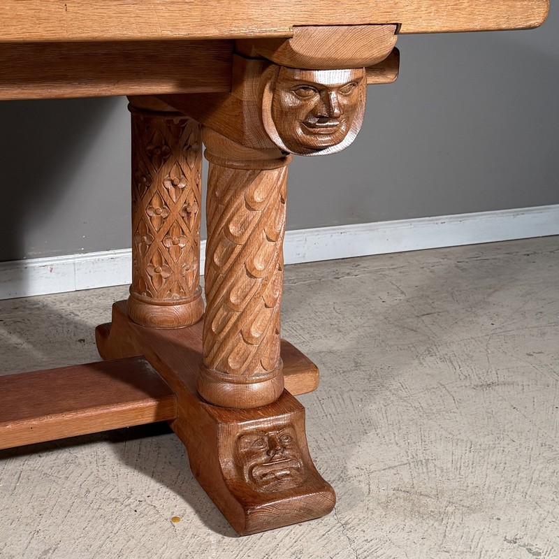 Antique French Gothic Revival Solid Oak Farm Dining Table gallery