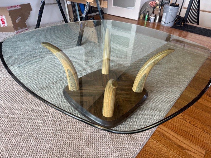 Vintage 1970s Henredon Zebra Wood Faux Tusk Coffee Table