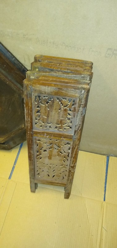 Beautiful Antique Carved Anglo Indian Octagonal Folding Table # (D-4) 21"L 22"H gallery
