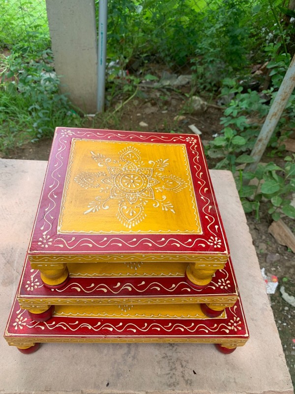 Wooden Chowki Set Indian Traditional Painted Bajot Handmade Decorative Stool gallery