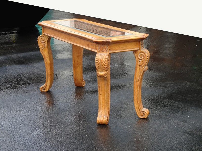 Vintage Golden Brown Entry Console Table w Beveled Glass Top ~ Cravings gallery