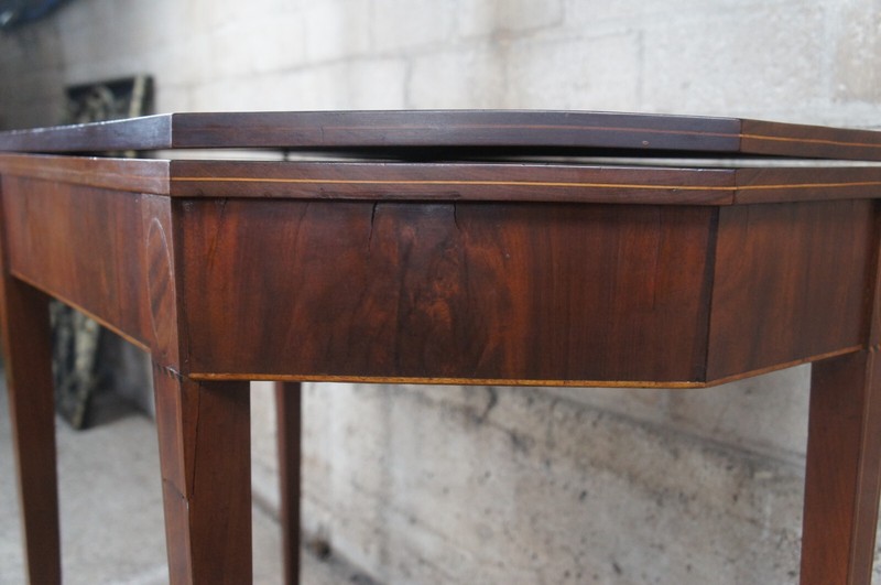 Antique Sheraton Mahogany Inlaid Octagonal Flip Top Game Card Tea Console Table gallery