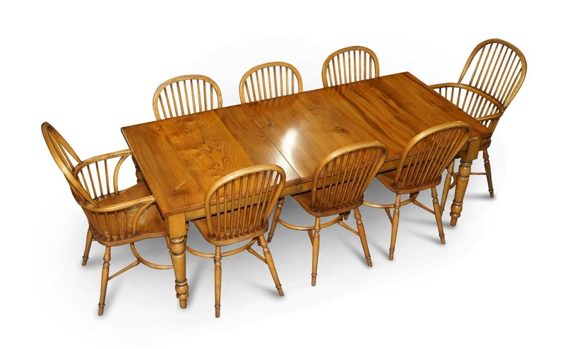 RRP £23,500 STEWART LINFORD BURR YEW & ELM DINING TABLE & 8 WINDSOR CHAIRS