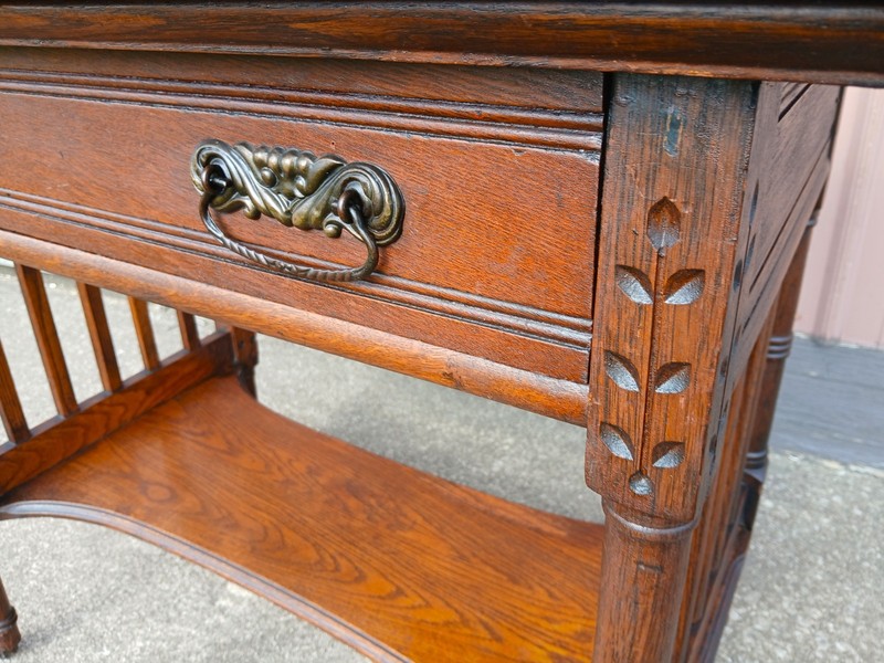 Antique Oak Eastlake Victorian Library Table Desk 1890s An antique oak Eastlake gallery