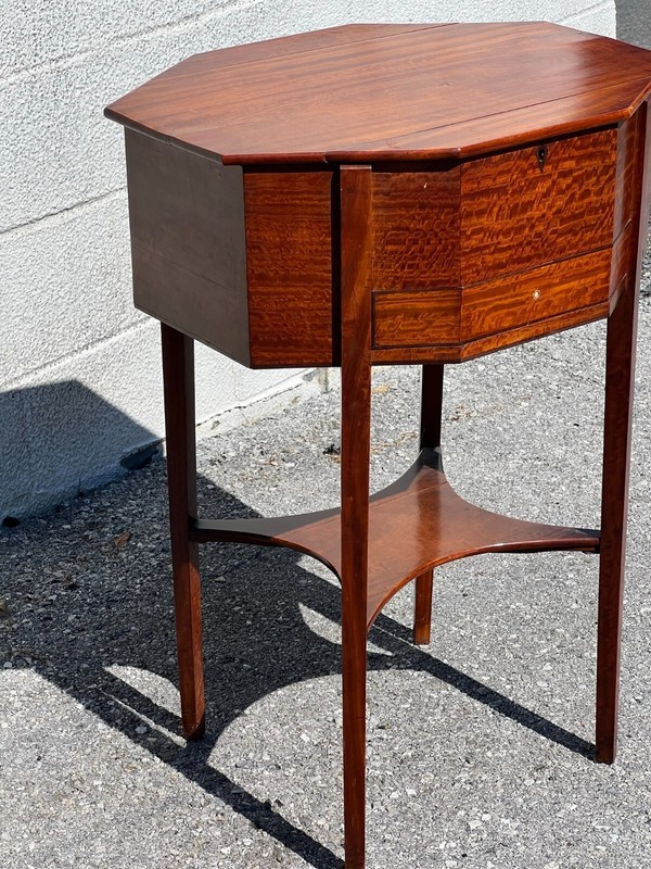 Antique Burl Wood Satinwood Work Table Lift Lid Sewing Stand 1810 gallery