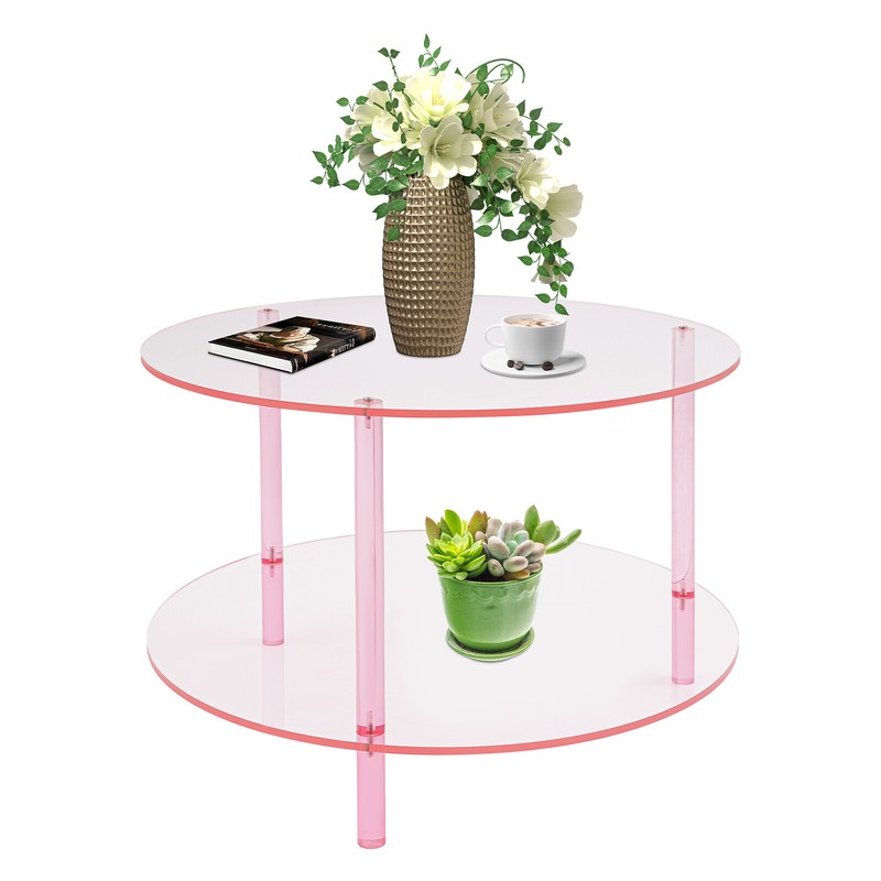 Pink Acrylic Round 2-Tier Coffee Table 23.6 × 16.5 in Modern Accent Table gallery
