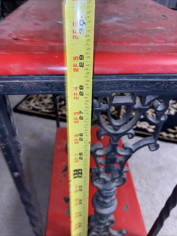 Vintage Black Red Cast Iron Mid Century Gothic Ornate Table Goth Medieval gallery