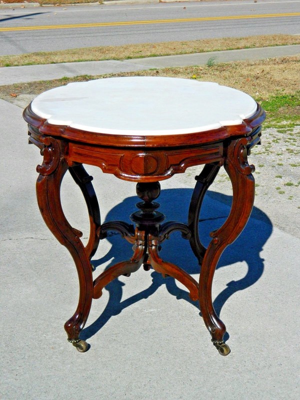 Rosewood Victorian Marble Top Center Lamp Table~~Inset Marble gallery