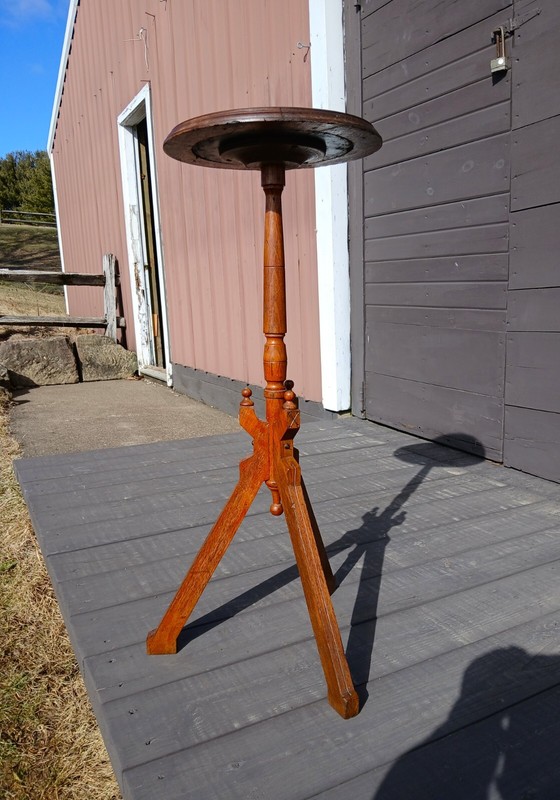Antique Victorian Walnut Plant Stand with Shoe Feet 1890s Era gallery