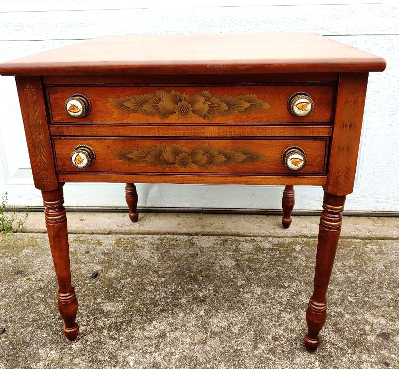 RARE VINTAGE HARD MAPLE SIGNED HITCHCOCK 2 DRAWER END OR LAMP TABLE, MINTY... gallery