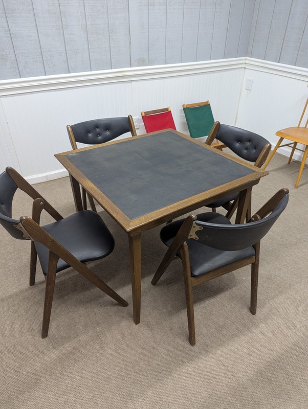 1960’s Teak Vinyl Poker/Bridge Table Coronet Wonderfold Norquist