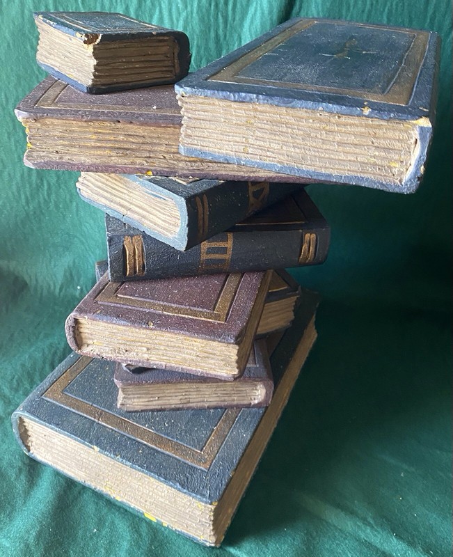 Vintage Side Table Stacked Faux Books Multi Color Hand Painted Wood Sculpture gallery