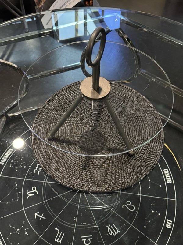 Rare Vintage Italian Mid Century Modern Tripod Glass Mini Table Ring Handle 14” gallery