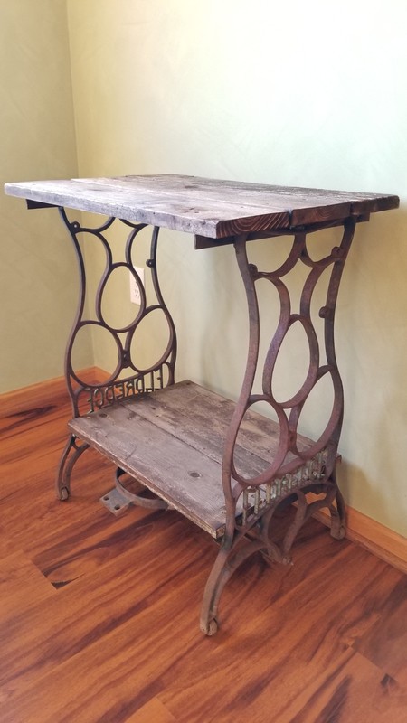 Eldredge Singer Antique Table Cast Iron Treadle Base Wood Shelves